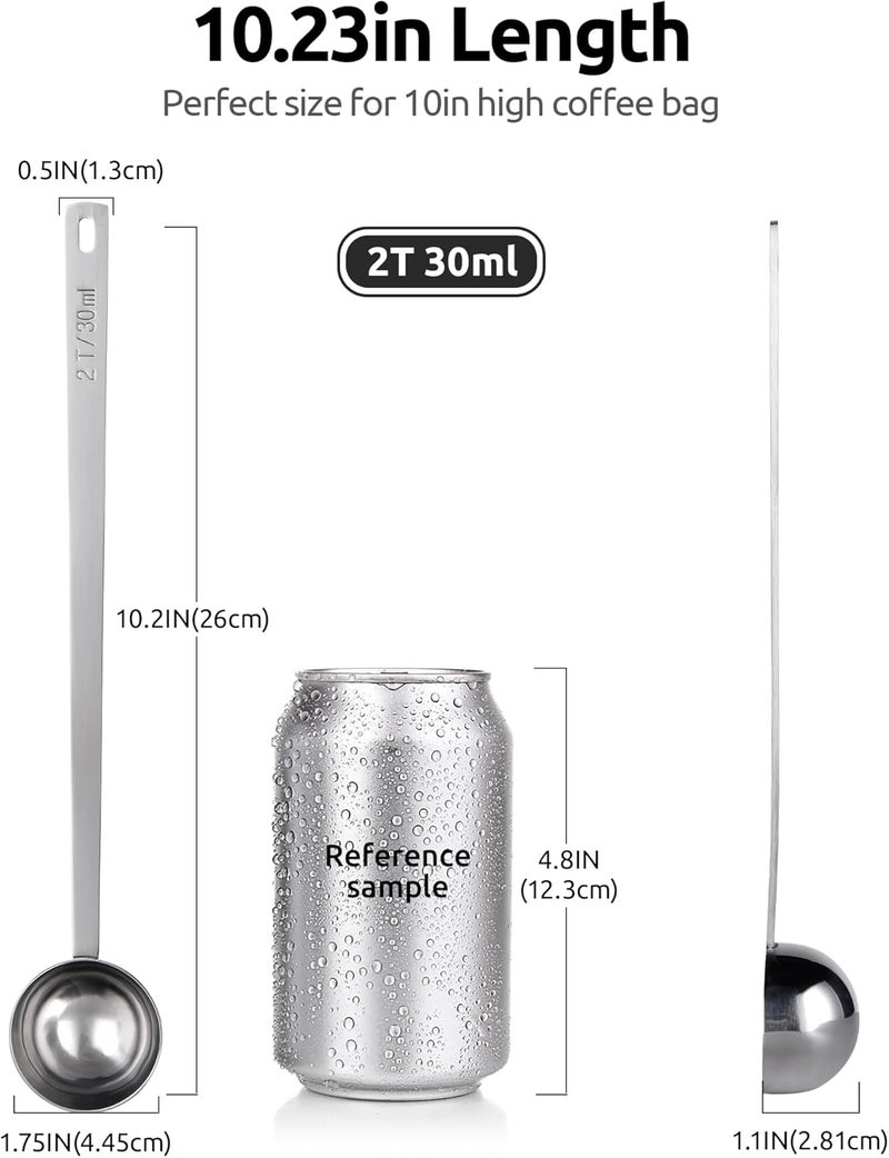 UTaste Coffee Scoop 2 Tablespoon: 18/8 Stainless Steel Measuring Scooper for Ground Coffee, Bean, Powder, Espresso, 8.5in Extra Long Handle Metal Meaure Spoon for Canister, Jar (2Tbsp/30ml, Silver) - Image 2